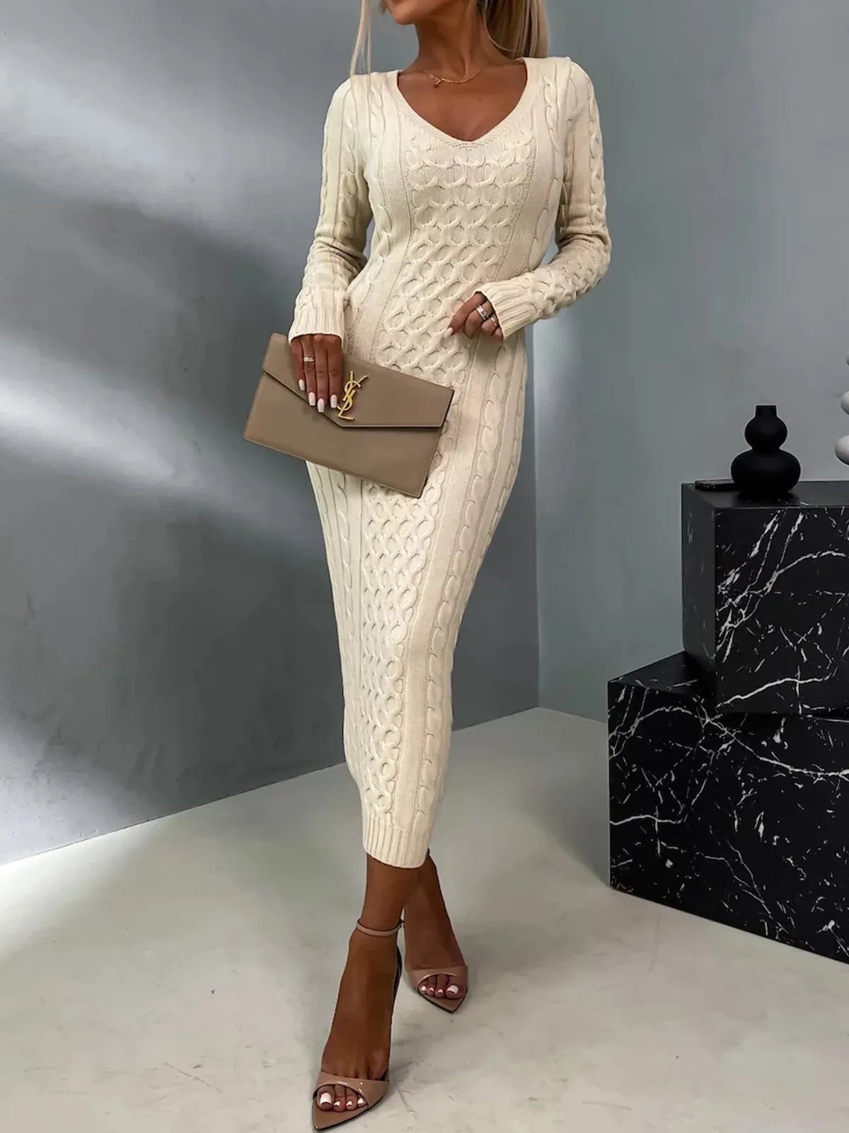 ARJANE | Elegant Lace-Back Sweater Dress – ZAVA STRAYA