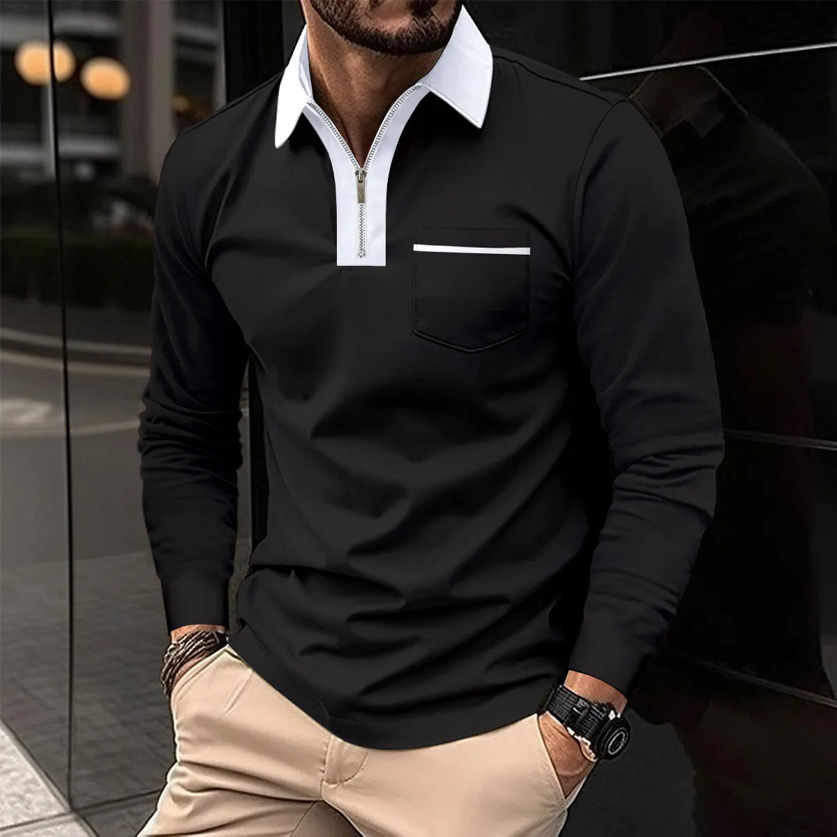 ARCHIE | Long-sleeve Shirt with Contrast Collar – ZAVA STRAYA